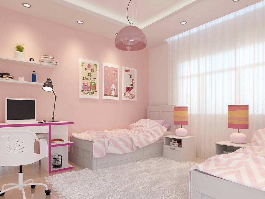 sơn phòng ngủ màu hồng phấn